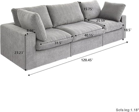 Cloud Modular Sectional Sofa Couch,120.45" Convertible Couches 3 Seater Sofa for Living Room,Minimalist Deep Sofa Couches,Sofa Covers Washable&Replaceable(Grey)