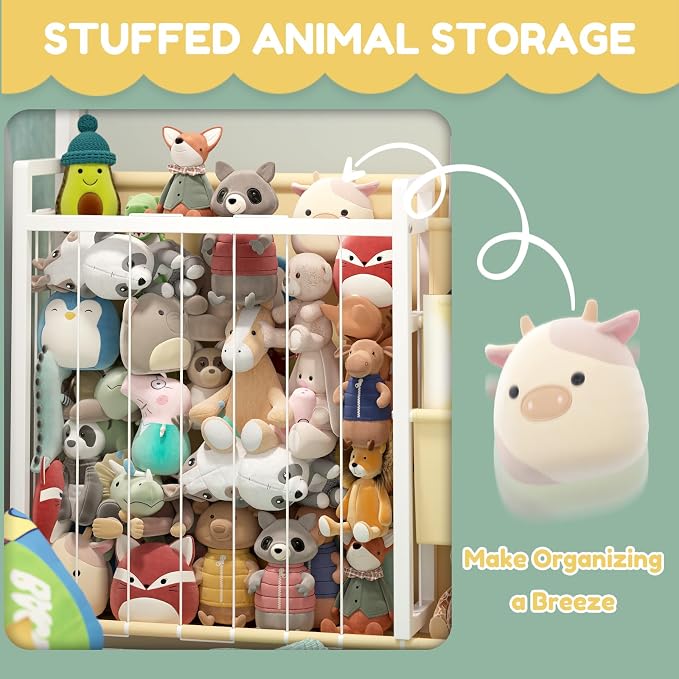 Timy House Bed Metal Montessori Bed with Stuffed Animal Storage & Bookshelf | Stuffed Animal Storage & 3-tier bookshelf. Includes detachable bedside caddies for an all-in-one book storage solution.