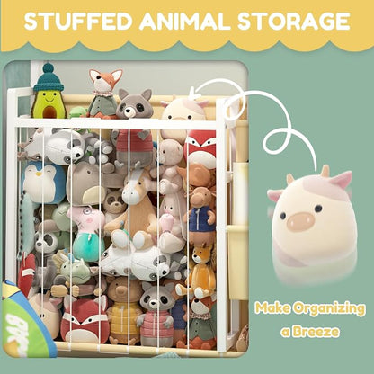 Timy House Bed Metal Montessori Bed with Stuffed Animal Storage & Bookshelf | Stuffed Animal Storage & 3-tier bookshelf. Includes detachable bedside caddies for an all-in-one book storage solution.