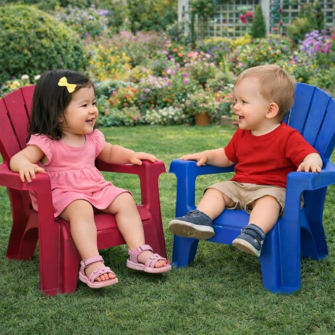 Little Tikes Kids Garden Chair 4 Pack in Blue, Outdoor Toddler Activity Adirondack Chairs for Picnic, Garden, Patio, Backyard & Beach, Outdoor Chair Set
