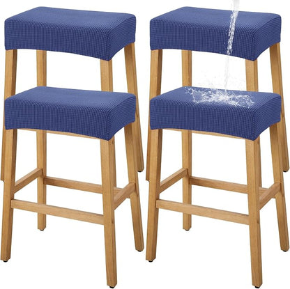 YISUN Stool Covers Rectangle - 4 Pack Stretch Waterproof Saddle Seat Cover Counter Bar Stools Bar Chairs Covers Kitchen Island Chairs Cushion Protector (4, Navy Blue)