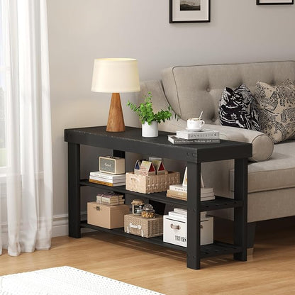 Sweetcrispy 3-Tier Shoe Rack Bench for Entryway, 35 Inches, Black | Bamboo Shoe Storage Bench, Shoes Rack for Entrance, Living Room, Balcony, 8 Pairs, 286lb Capacity
