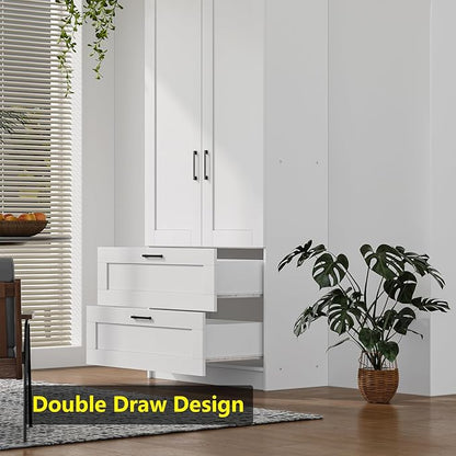 White Tall Kitchen Pantry Cabinet Organizers and Storage with Doors and Drawer and Adjustable Shelves，Wood Large Gabinetes Para Cocina Office Bookshelf for Laundry Room Cabinets (31.5”W*15.7”D*71”H)