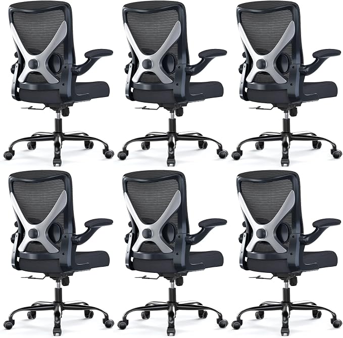 Ergonomic Office Chair - X-Shaped Computer Desk Chairs Comfy, Mesh High-Back Gaming Chair with Adjustable Lumbar Support, Executive Task Chair for Adults, Comfortable for Long Hours, Black, Pack of 6