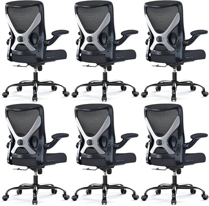 Ergonomic Office Chair - X-Shaped Computer Desk Chairs Comfy, Mesh High-Back Gaming Chair with Adjustable Lumbar Support, Executive Task Chair for Adults, Comfortable for Long Hours, Black, Pack of 6