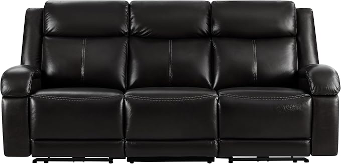 Watson & Whitely Genuine Leather Power Recliner Sofa, 3 Seater Wall Hugger Reclining Sofas with Power Headrest, USB & TypeC Ports, Electric Recliner Couch Set for Living Room, Black