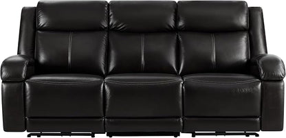 Watson & Whitely Genuine Leather Power Recliner Sofa, 3 Seater Wall Hugger Reclining Sofas with Power Headrest, USB & TypeC Ports, Electric Recliner Couch Set for Living Room, Black