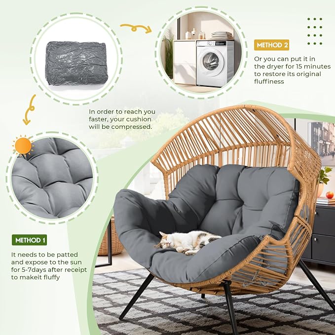 DANGHOOGY Egg Chair Cushion, Waterproof Outdoor Egg Replacement Cushions, Patio Chair Cushions for Outdoor Funiture, Thickened Hanging Chair Cushion, 35x47x7 Inches (Grey)