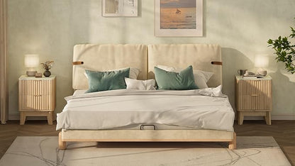 Fluted Nightstand Set of 2,Modern End Table with Faux Marble Top,2 Storage Drawers Side Table,Bedside Table for Bedroom, Living Room,Curved Profile Design Furniture,Natural Oak