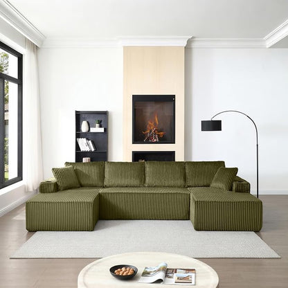 124" Modular Sectional Sleeper Sofa, Boneless Cloud Couch for Living Room, U Shaped 5 Seat Sofa with 2 Storage Pockets& 2 Cup Holders, Free Combination, No Assembly Required