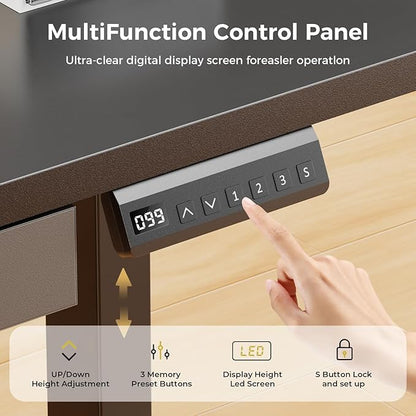 GTPLAYER Electric Standing Desk with Drawers, 48 x 24 Inch Height Adjustable Gaming Desk with Monitor Stand, Power Outlets & LED Lights, Home Office Sit Stand Up Desk with Memory Preset (Black)