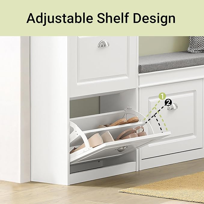 Haotian Small Shoe Cabinet, White 2 Flip Drawers Freestanding Shoe Rack, Shoe Storage Cupboard Organizer (9.45" D x 20.87" W x 32.28" H), FSR78-W