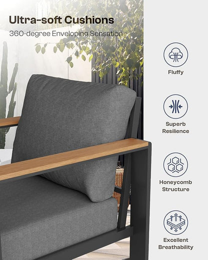 Aluminum Outdoor Patio Furniture Set with Coffee Table, 4 Piece Patio Conversation Sets with Washable Thick Cushions, Outdoor Sectional Furniture Set for Porch, Balcony, Deck, Graphite