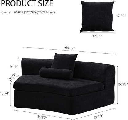 AVZEAR Curved Modular Sectional Sofa, Chenille Upholstered Cloud 3 Seater Couch for Living Room, No Assembly Modern Love Seat Sofa with 3 Bolster Pillows & 3 Square Pillows, High-Density Foam, Black