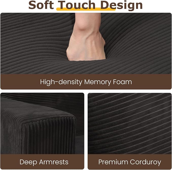 cidludto Convertible Sofa Bed, Boneless Loveseat Folding Couch Bed Foldable - 3 in 1 Small Ccouch & Futon Sofa Bed, Corduroy Pull Out Couch with 4 Pillows for Living Room, Black