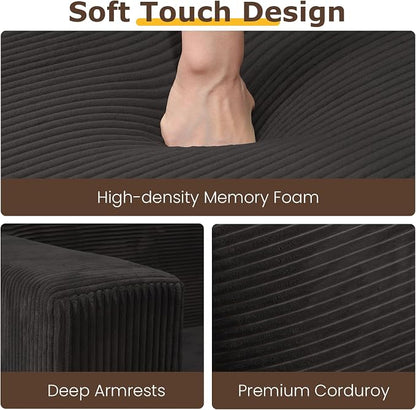 cidludto Convertible Sofa Bed, Boneless Loveseat Folding Couch Bed Foldable - 3 in 1 Small Ccouch & Futon Sofa Bed, Corduroy Pull Out Couch with 4 Pillows for Living Room, Black
