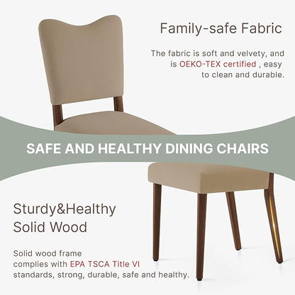 KISLOT Upholstered Dining Chairs Set of 4, Modern Velvet Kitchen Chairs with Solid Wood Legs, High Back Wooden Dining Room Chairs with Dark Walnut Color Legs for Farmhouse Kitchen Dining Room, Brown