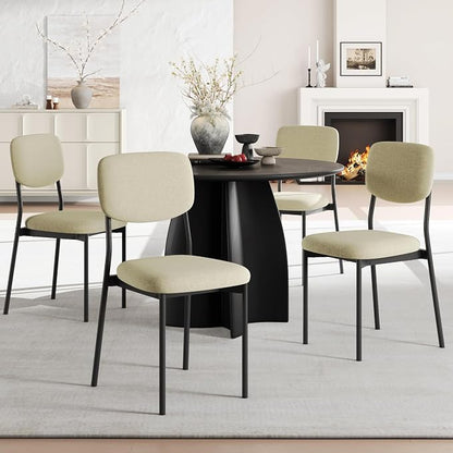 Einhomn Upholstered Dining Chairs Set, Modern Stackable Dining Room Chairs with Soft Velvet Backrest, Kitchen Chairs with Sturdy Metal Legs for Living Room, Restaurant, Set of 4,Beige Linen