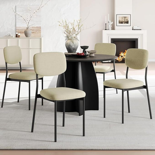 Einhomn Upholstered Dining Chairs Set, Modern Stackable Dining Room Chairs with Soft Velvet Backrest, Kitchen Chairs with Sturdy Metal Legs for Living Room, Restaurant, Set of 4,Beige Linen