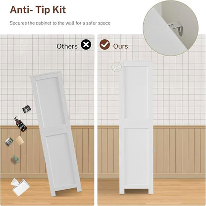 Iwell Tall Bathroom Cabinet, Storage Cabinet with Adjustable Shelves, Bathroom Storage Cabinet for Living Room, Dining Room, Entryway, White