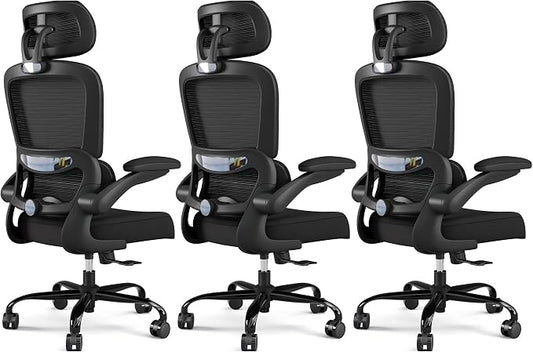 TRALT Office Chair Ergonomic Desk Chair, 330 LBS Home Mesh Office Desk Chairs with Wheels, Comfortable Gaming Chairs Black Pack of 3