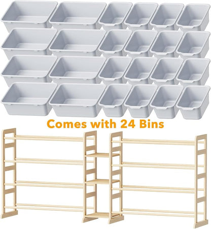 SpaceAid Large Toy Storage Organizer with 24 Bins and 3 Shelves, Toy Organizers Storage Bookshelf, Kids Bin Shelf Box Bookcase for Bedroom Playroom Organization Room Decor, Neutral Gray