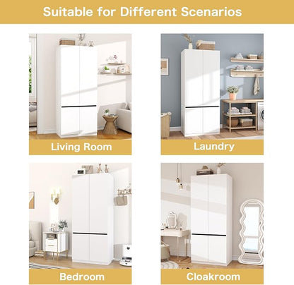 White Armoire Wardrobe Closet: 74" Wooden Wardrobe Closet with 2 Doors, Bedroom Armoires with Hanging Rod, Tall Closets Cabinet for Hanging Clothes (31.5")