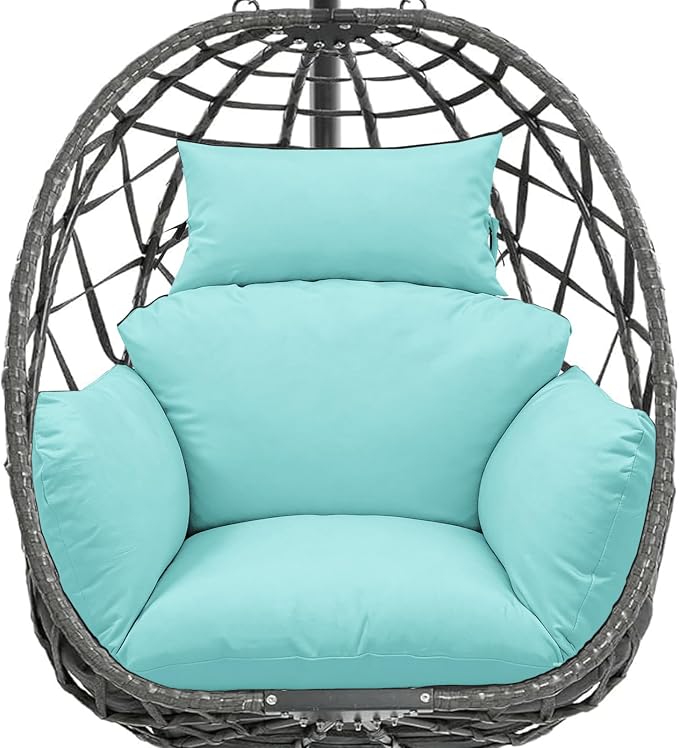 Egg Chair Cushion Replacement, Waterproof Thicken Hanging Egg Swing Chair Cushion for Outdoor Furniture, Wicker Rattan Hammock Basket Cushion with Headrest Pillow 47x31.5x4.7 inch(Teal)