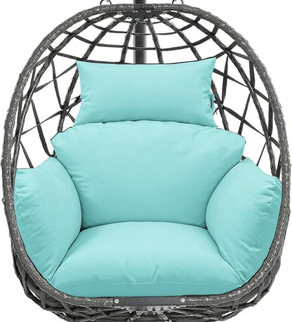 Egg Chair Cushion Replacement, Waterproof Thicken Hanging Egg Swing Chair Cushion for Outdoor Furniture, Wicker Rattan Hammock Basket Cushion with Headrest Pillow 47x31.5x4.7 inch(Teal)