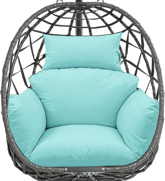 Egg Chair Cushion Replacement, Waterproof Thicken Hanging Egg Swing Chair Cushion for Outdoor Furniture, Wicker Rattan Hammock Basket Cushion with Headrest Pillow 47x31.5x4.7 inch(Teal)
