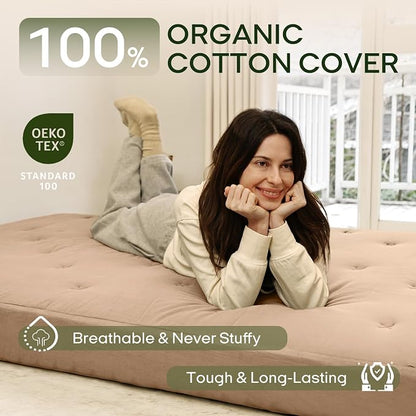ZonLi Japanese Floor Futon Mattress Twin Size 39"x 75",100% Cotton Cover 6'' Thicken Tatami Mattress,Foldable Sleeping Pad,Portable Dormitory Tatami Mat,Roll Up Floor Lounger Bed for Adult (Khaki)