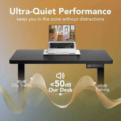HUANUO 63x28 Inch Electric Standing Desk, Height Adjustable, Black | Smooth Home Office Desk, 176lbs Capacity with 4 Memory Presets & Headphone Hooks. Easy to assemble Computer Gaming desk