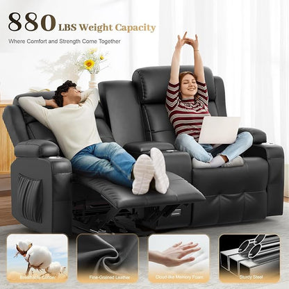 Reclining Loveseat, Massage Loveseat Recliner Sofa Heavy Weight Capacity, RV Love Seat Chair Clearance with Console, USB, Type C Port, Storage, Cup Holders, Wall Hugger Couch for Living Room