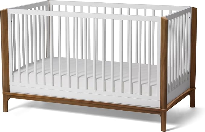 Little Seeds Laurel 4-in-1 Convertible Baby Crib to Toddler Bed in White/Chestnut