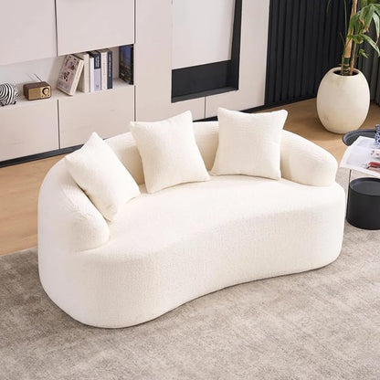 65" Curved Loveseat,Deep Seat Cloud Floor Couch with 3 Backrest,Cozy Chenille Fabric,Small Loveseat for Small Spaces,Bedroom,Office,Apartment (White, 65 Inch)