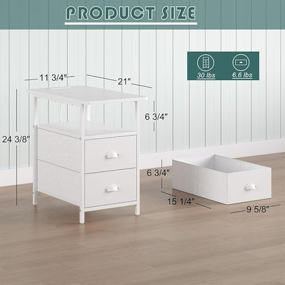 sthmec End Table with Charging Station, Narrow Side Table with 2 Drawers, Nightstands with Drawers, USB Ports & Power Oulets,Slim Sofa Side Tables for Small Spaces,Living Room,Bedroom, White