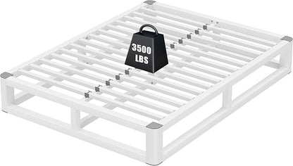 10 Inch Queen Bed Frame with Rounded Corner and Squeak Free U-Slot Design, Metal Platform Bed Frames 6 Non-Slip Guards, 3500lbs Heavy Duty Steel Slat Support, No Box Spring Needed, White