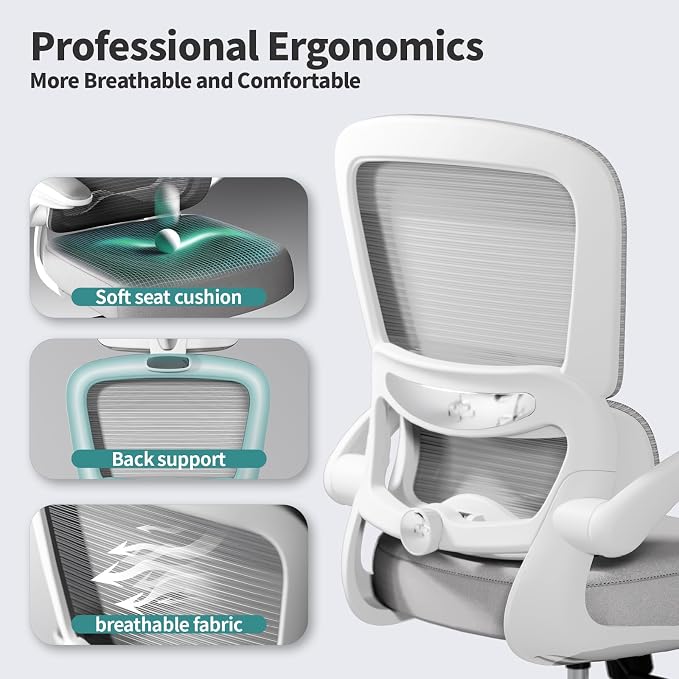 TRALT Office Chair - Ergonomic Desk Chair with Adjustable Lumbar Support, Mesh Computer Chair, Executive Chairs for Home Office Comfortable Lumbar Support (Ash Gray)