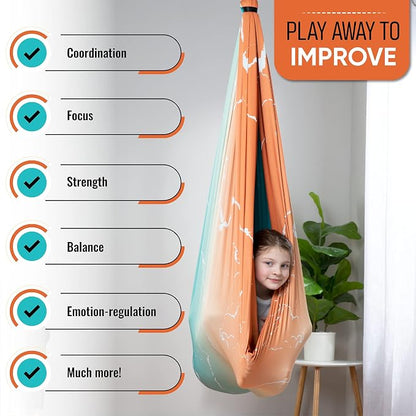 Indoor Sensory Swing for Kids or Outdoor – Holds 300lbs, Double-Layer, & 360° Swivel, Calming Compression Therapy Swing Hammock for Kids & Adults with All Hardware – Sensory-Motor Toys & Gifts