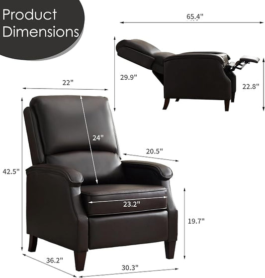 VKNOW Recliner Chair, Faux Leather Recliner with Armrest, Home Theater Seating with Adjustable Back and Lumbar Support, Single Sofa for Adults, Lounge Chair for Living Room, Bedroom(Chestnut Brown)