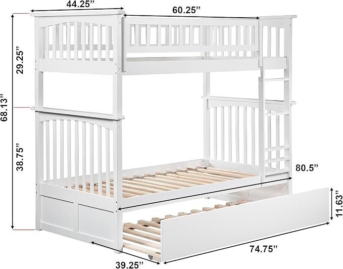 AFI, Columbia Ladder Bunk Bed Twin Over Twin with Twin Trundle, White