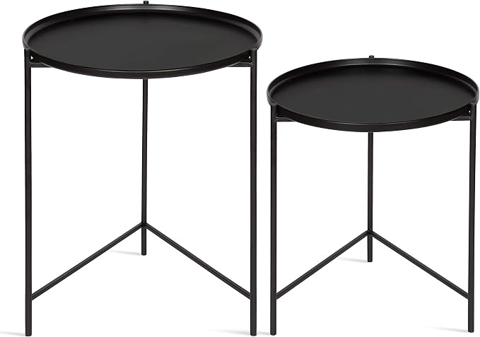 Kate and Laurel Ulani Set of 2 Nested Round Metal End Tables, Black