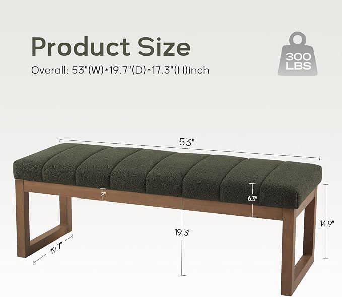 Zihanhome 52.7" Bedroom Bench for End of Bed, Modern Upholstered Teddy Fabric Entryway Bench & Dining Bench, Footrest Stool Bench with Solid Wood Frame for Bedroom, Living Room (Green)