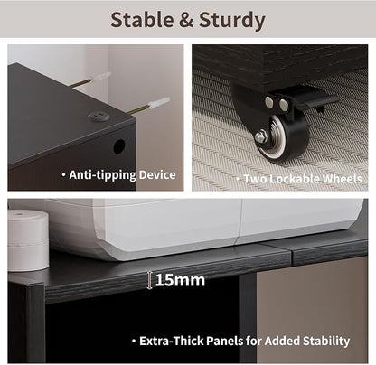Foldable Desk with Charging Station, Rolling Computer Desk with Storage Shelf for Small Spaces, Pull-Out Home Office Table for Bedroom, Apartment, Dorm, Black