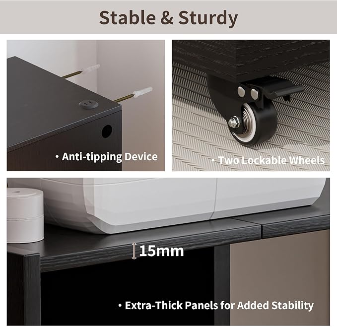 Folding Desk with Storage and Charging Station, Pull-Out Desk Cabinet with Spacious Desktop, Foldable Computer Table for Small Space, Black Oak