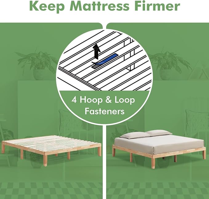 COSTWAY King Size Platform Bed Frame, 14 Inches Solid Rubber Wood Bed Mattress Foundation with Sturdy Slats Support, Easy Assembly Bed Frame for Home Hotel, No Box Spring Needed (Natural, King)