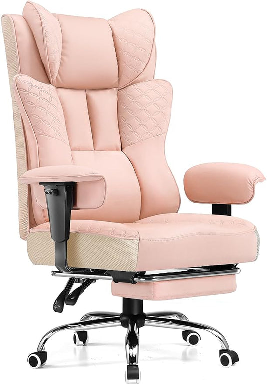 GTPLAYER Big and Tall Office Chair, Wide Ergonomic Gaming Chair with Deluxe Embossing Designed Leather with Foot Rest,150°Reclining Adjustable Soft Armrests Pocket Spring Back Support and Pillow