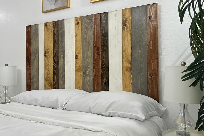 Barn Walls Solid Wood Headboard California King Size Rustic Mix with Smooth Natural Wood Grain, Handcrafted Wall-Mounted Panel Head Board, Adjustable Height, Modern Rustic Bedroom, Built to Last