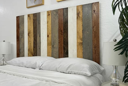Barn Walls Solid Wood Headboard Queen Size Rustic Mix with Smooth Natural Wood Grain, Handcrafted Wall-Mounted Panel Head Board, Adjustable Height, Modern Rustic Bedroom, Built to Last