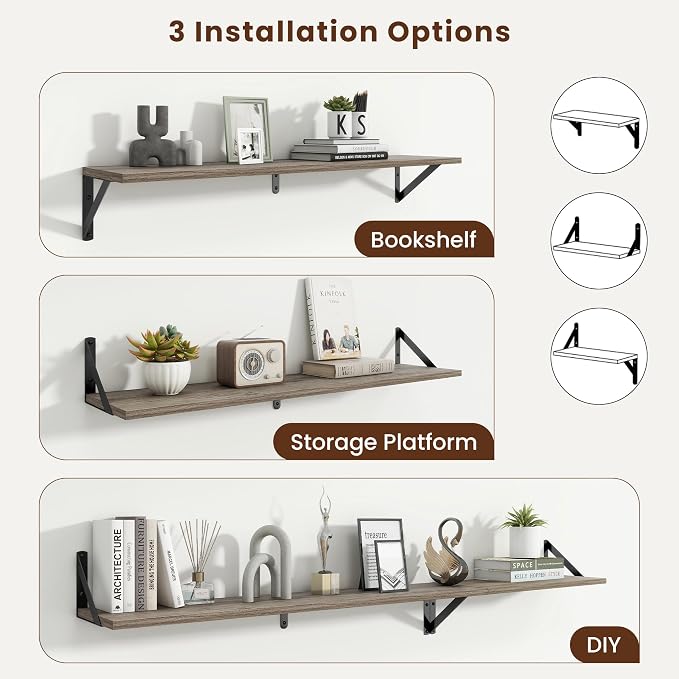 Axeman 36 Inch Floating Shelves | 8 Inch Deep Grey Wall Shelves Set of 2 | 36''W x 8''D Rustic Grey Wood Shelves for Bathroom Living Room Bedroom Kitchen
